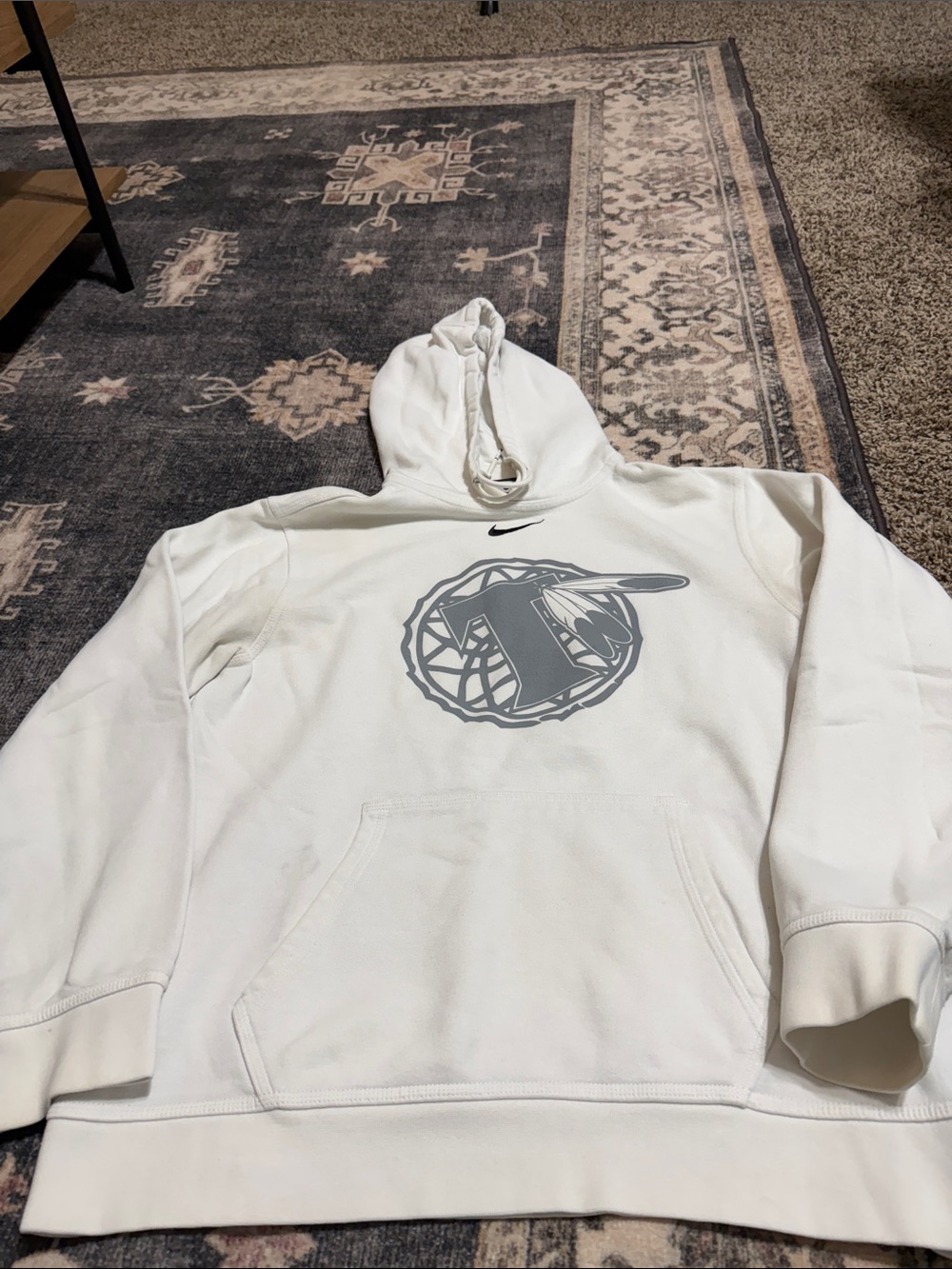 Nike White Hoodie with Gray Basket Graphic